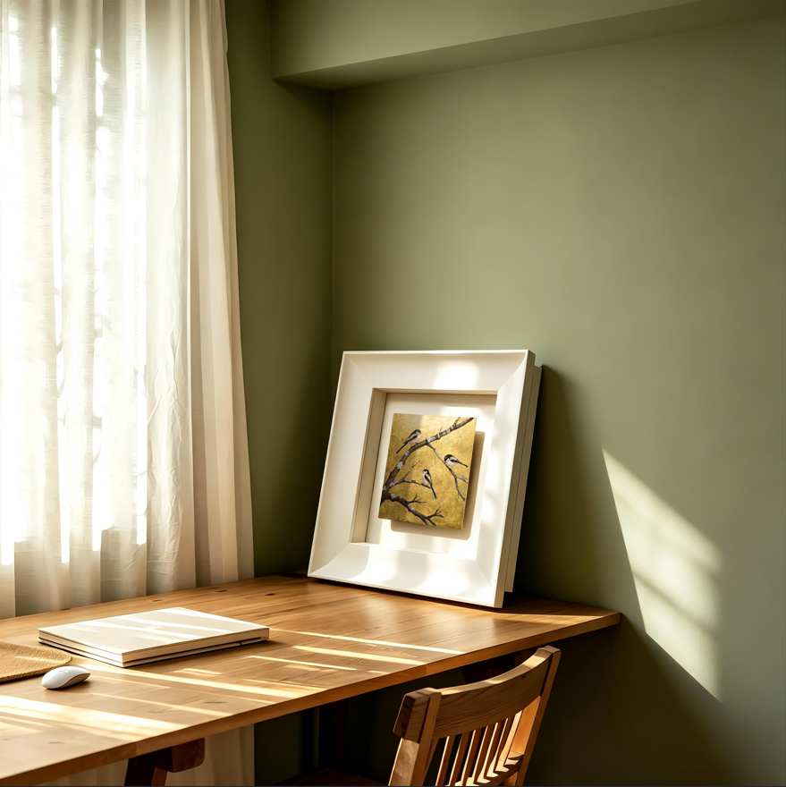 Snow Perch — Gilded Foil · Aura Frame
