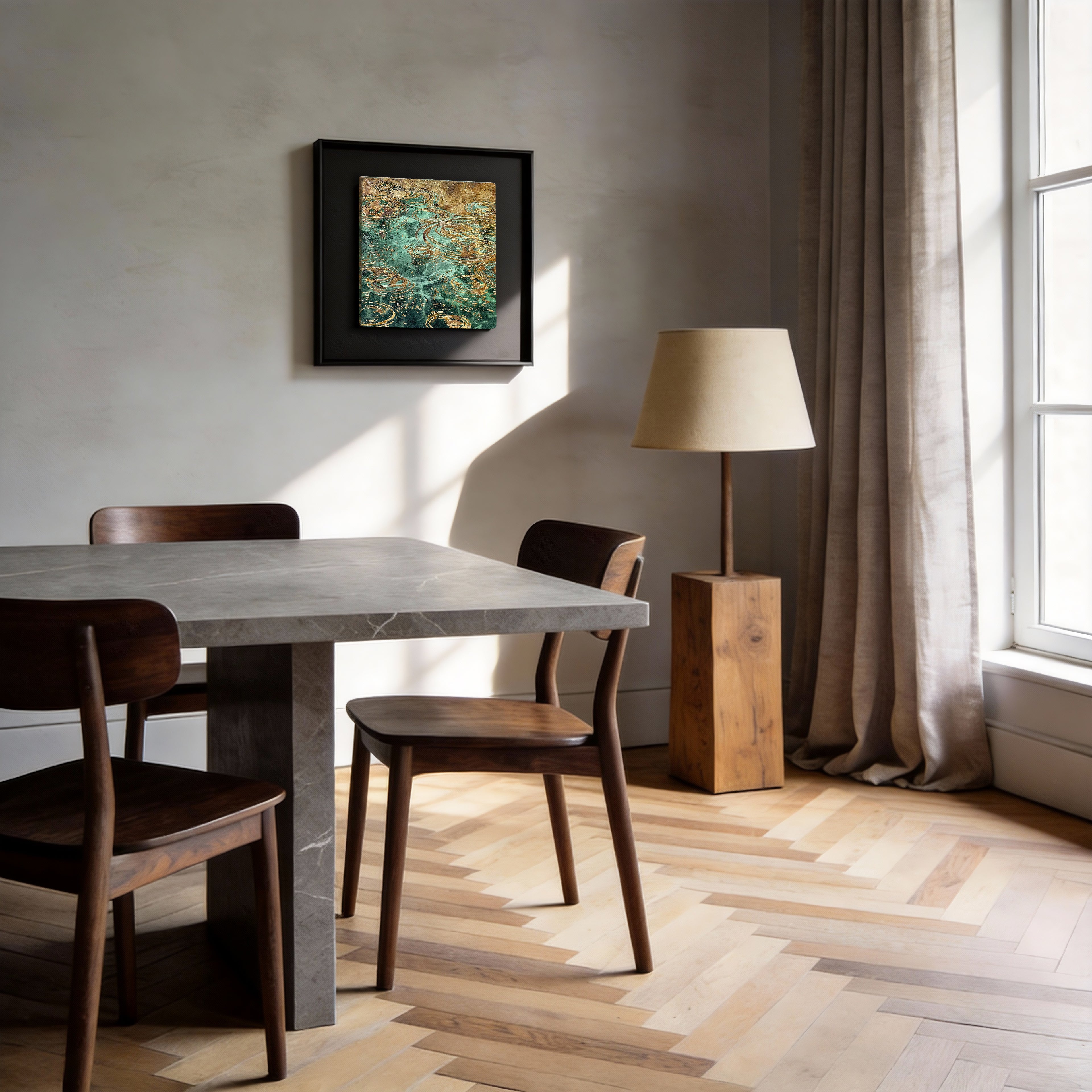 Still Water, Deep Current — Patinated Foil Grand · Aura Frame