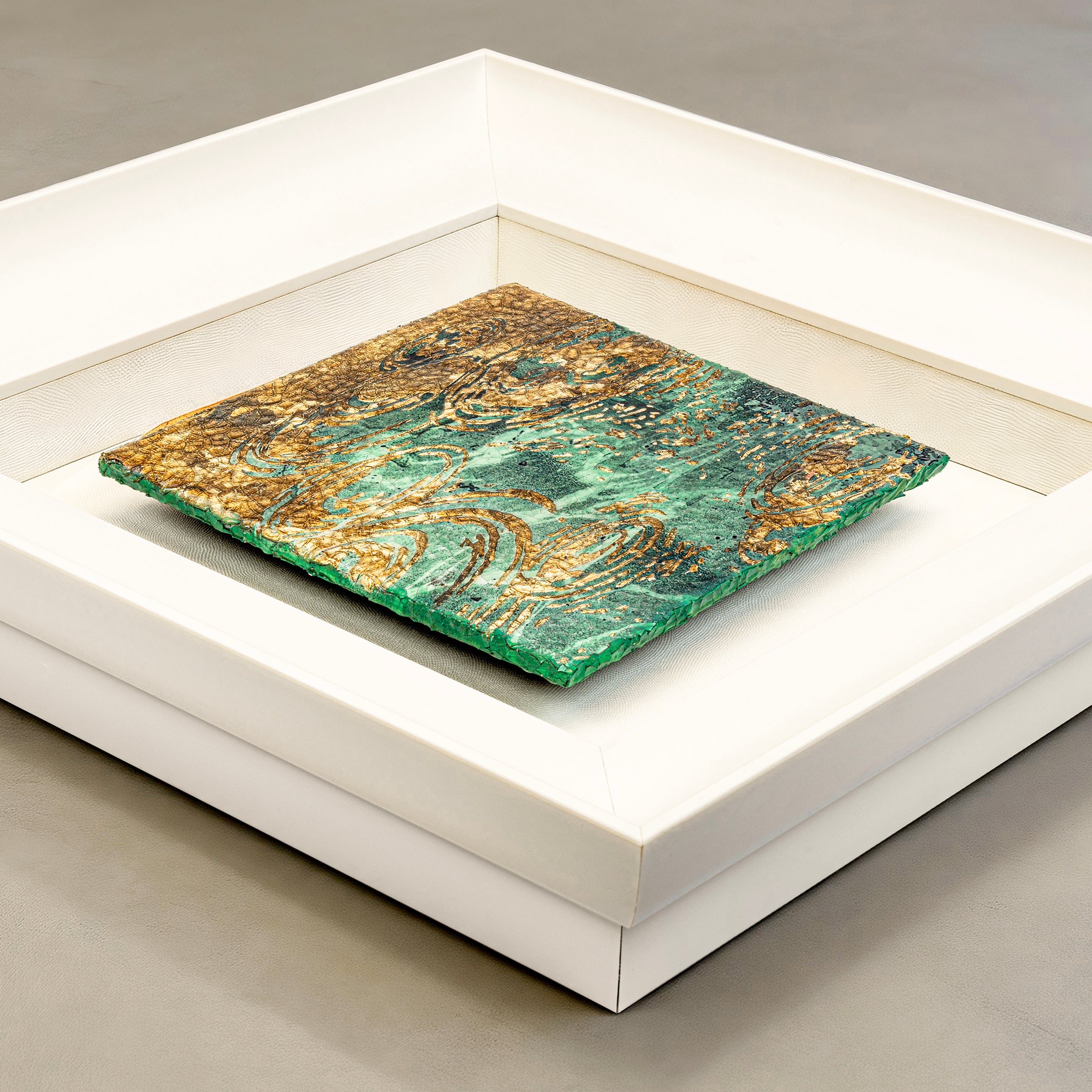 Still Water, Deep Current — Patinated Foil Grand · Aura Frame
