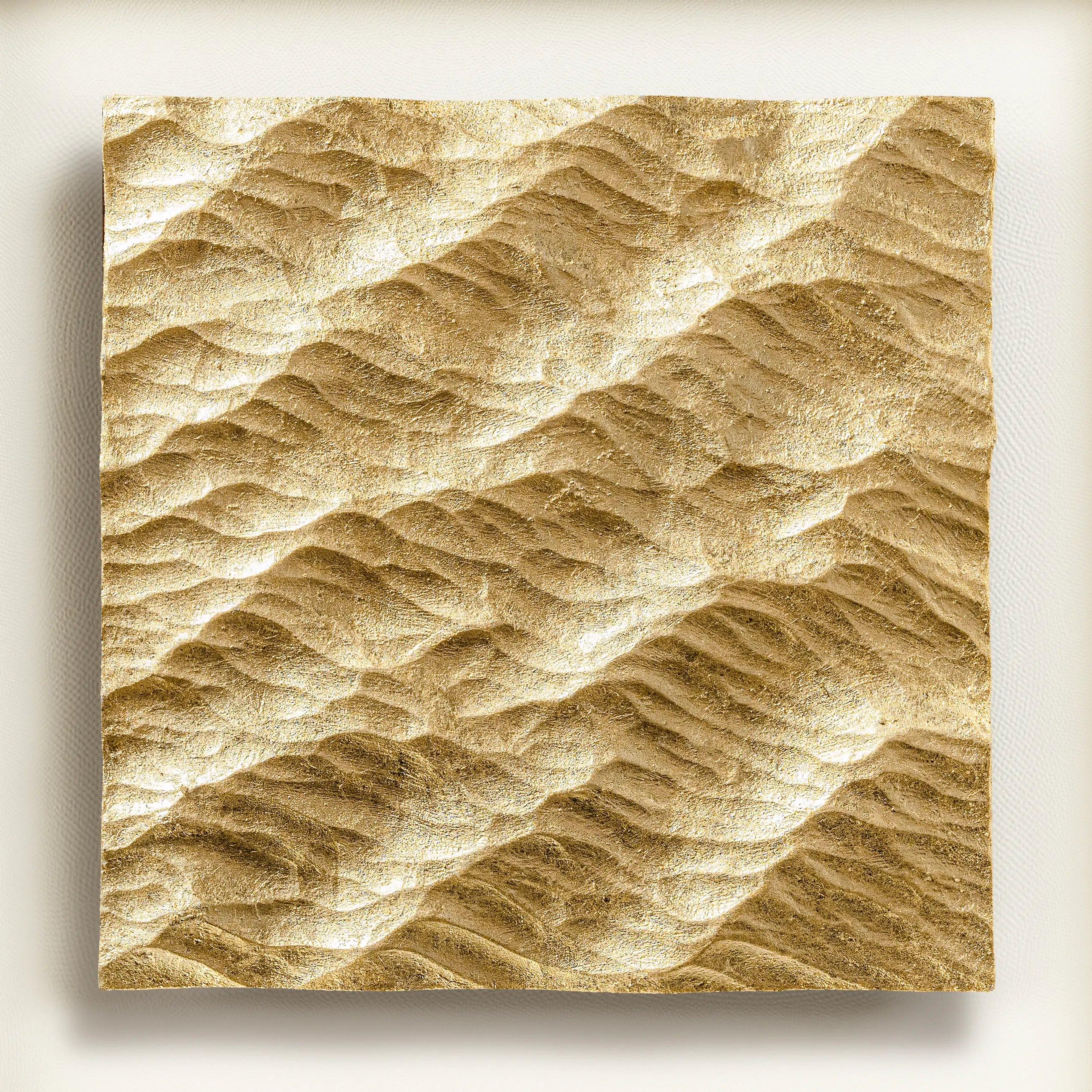 Unframed canvas of Lunar Tide — Gilded Foil · Aura Frame, revealing the full water element mineral surface where no two ripple rings are identical, overlaid with 1,700-year Eastern Jin gilding tradition foil beaten through thirty-six thousand hand strikes to 0.1 microns.
