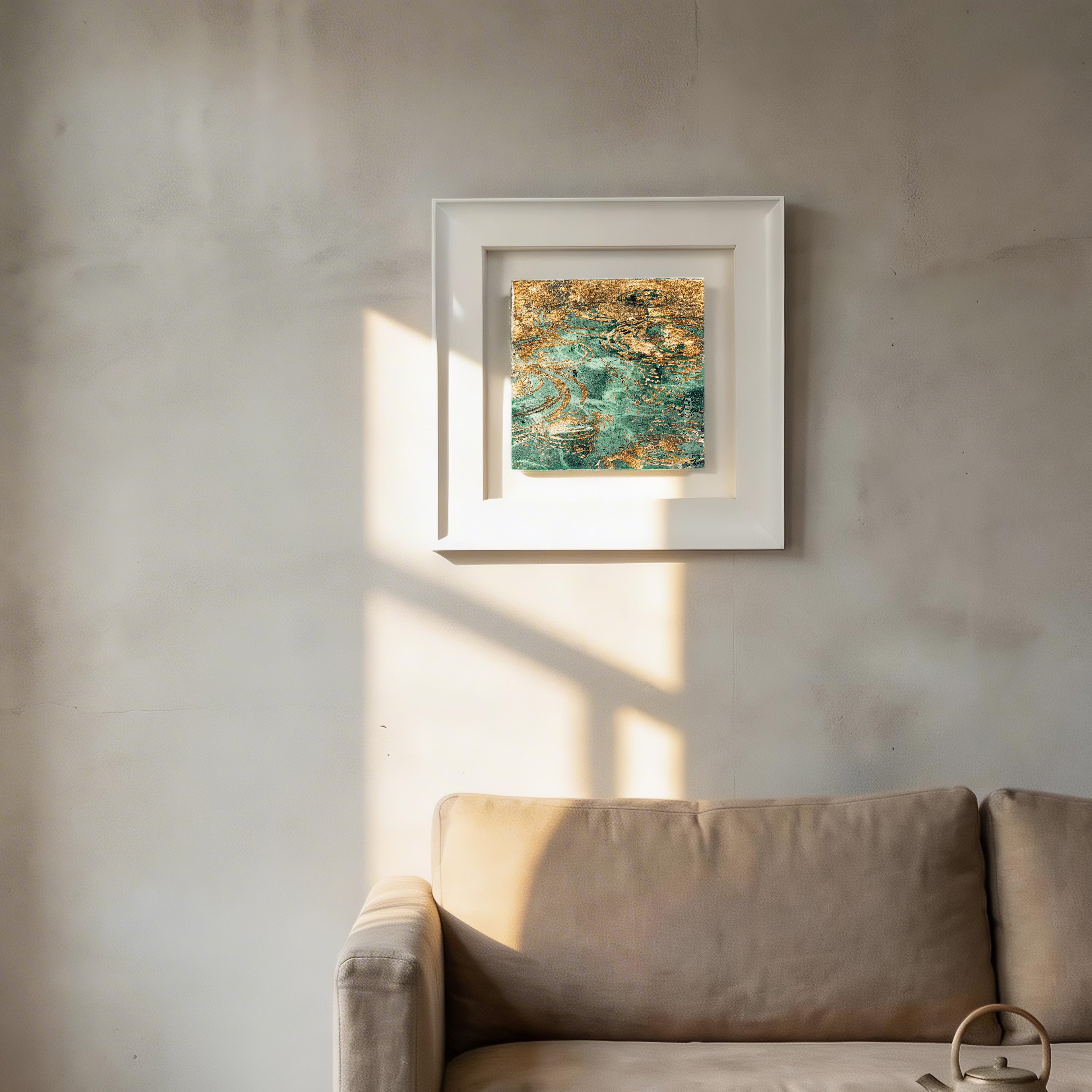Still Water, Deep Current — Patinated Foil Grand · Aura Frame