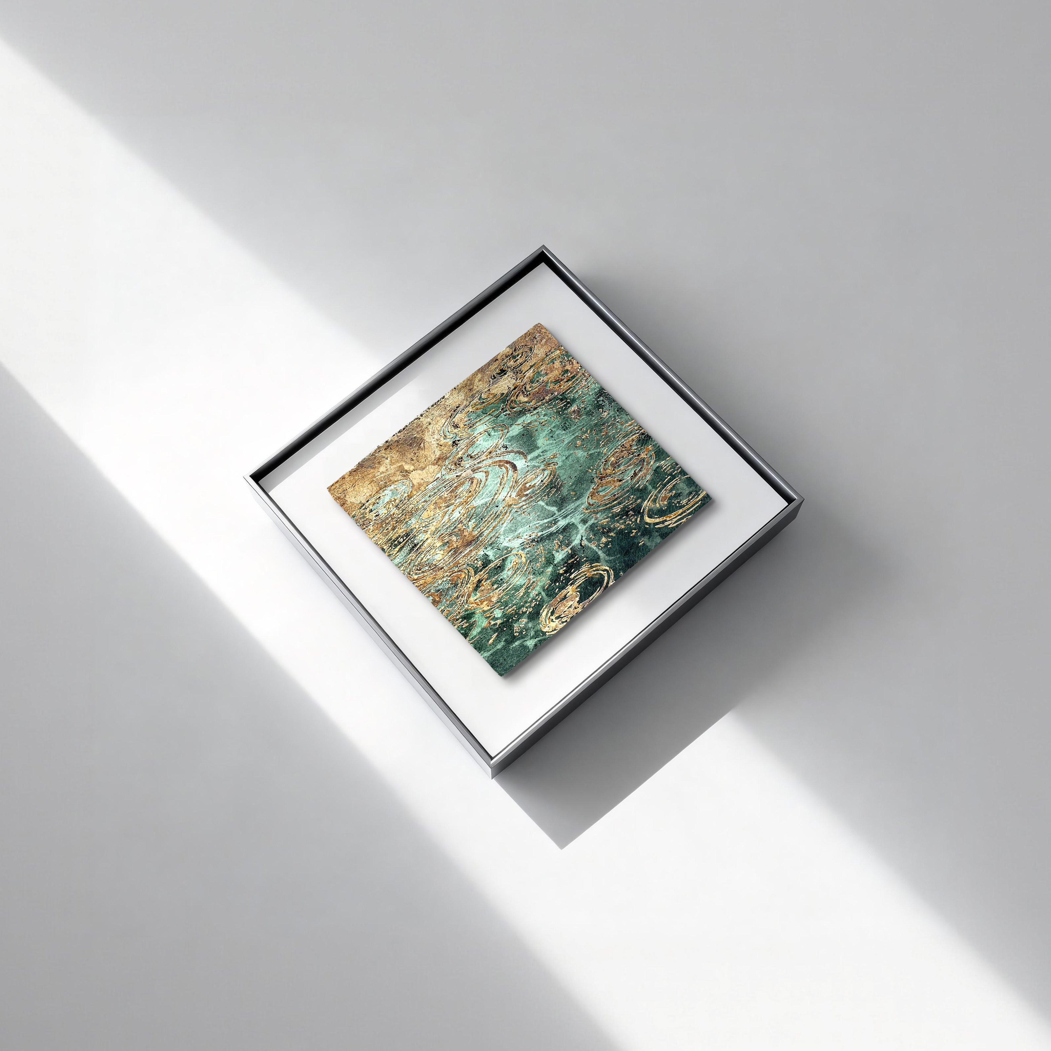 Still Water, Deep Current — Patinated Foil Grand · Aura Frame