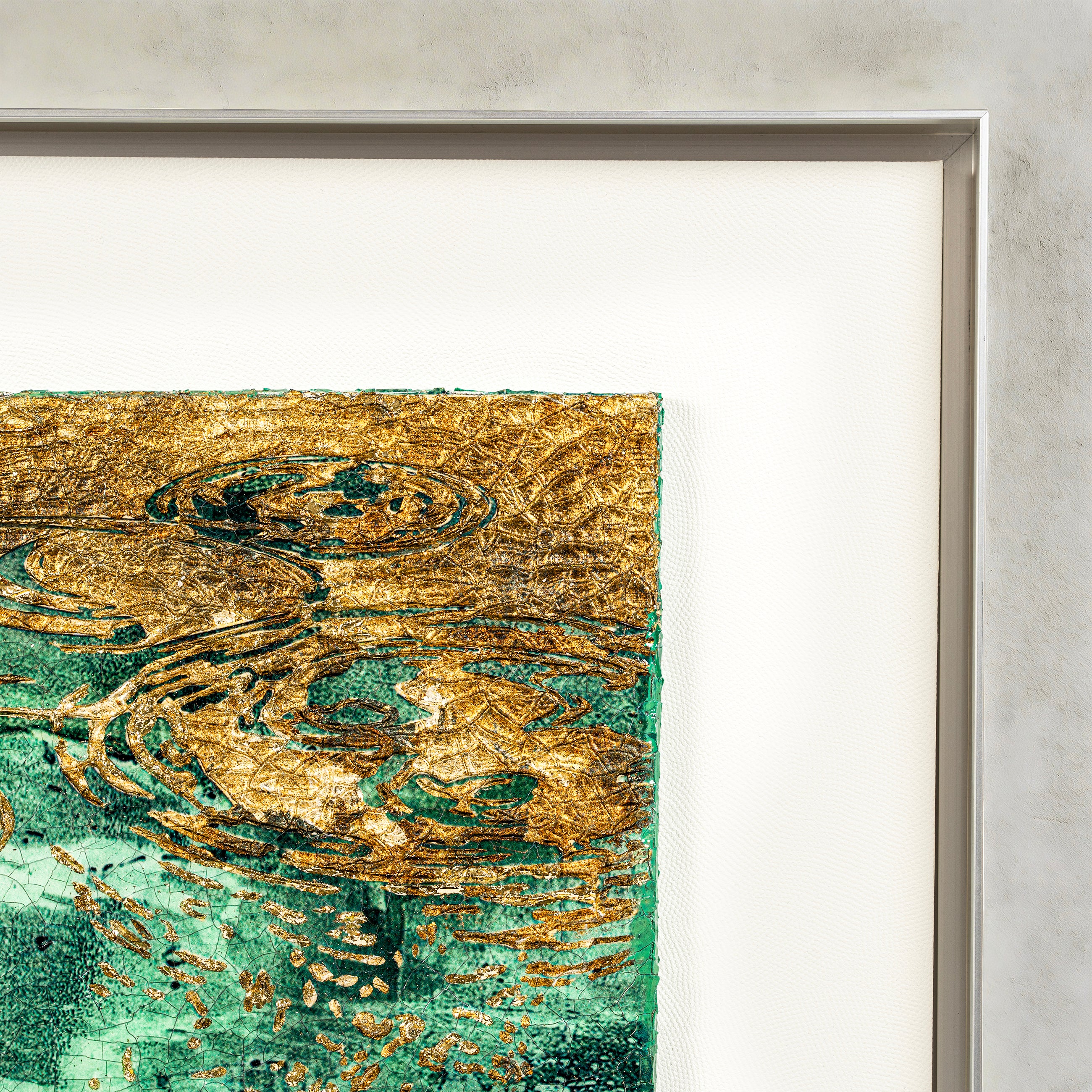 Still Water, Deep Current — Patinated Foil Grand · Aura Frame