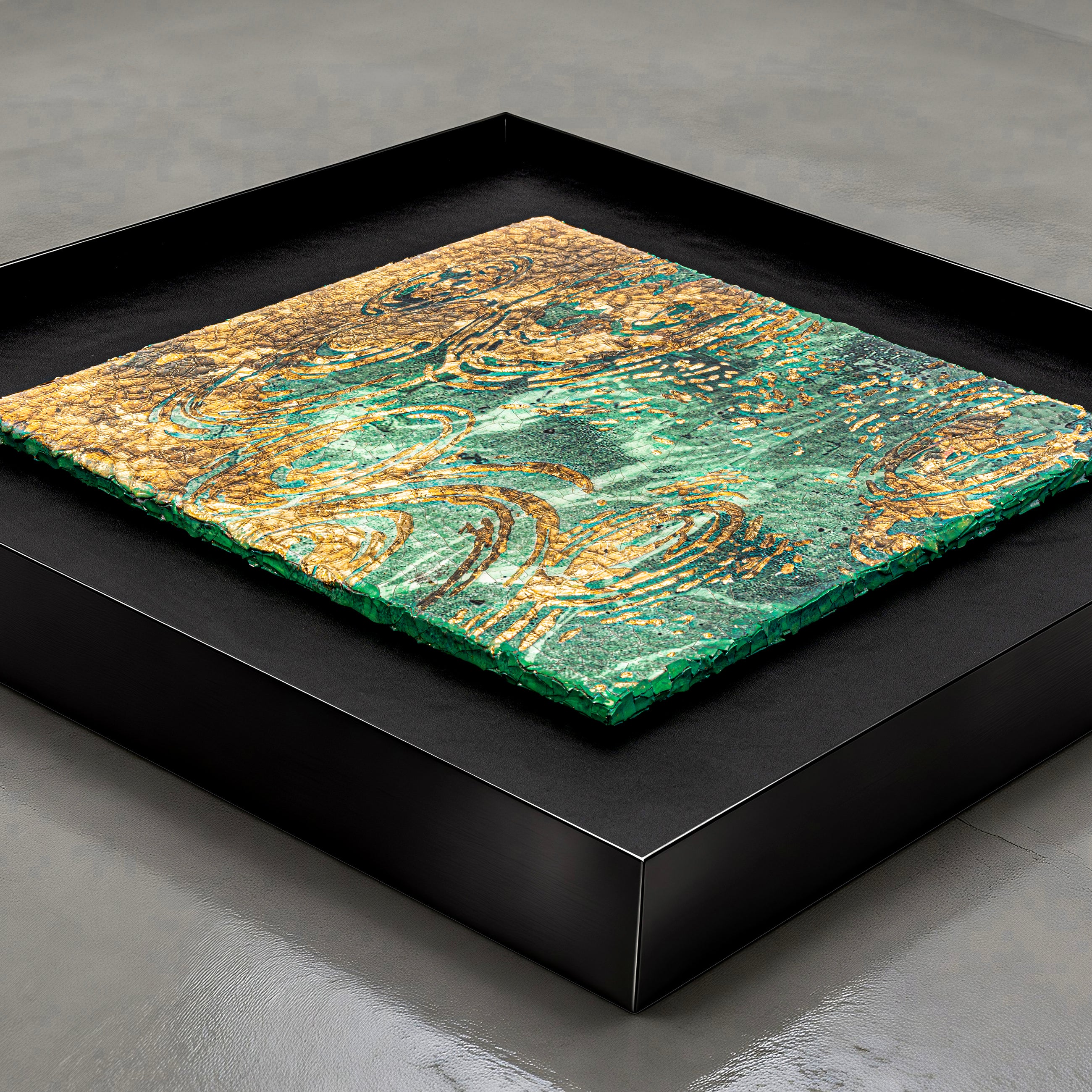 Still Water, Deep Current — Patinated Foil Grand · Aura Frame