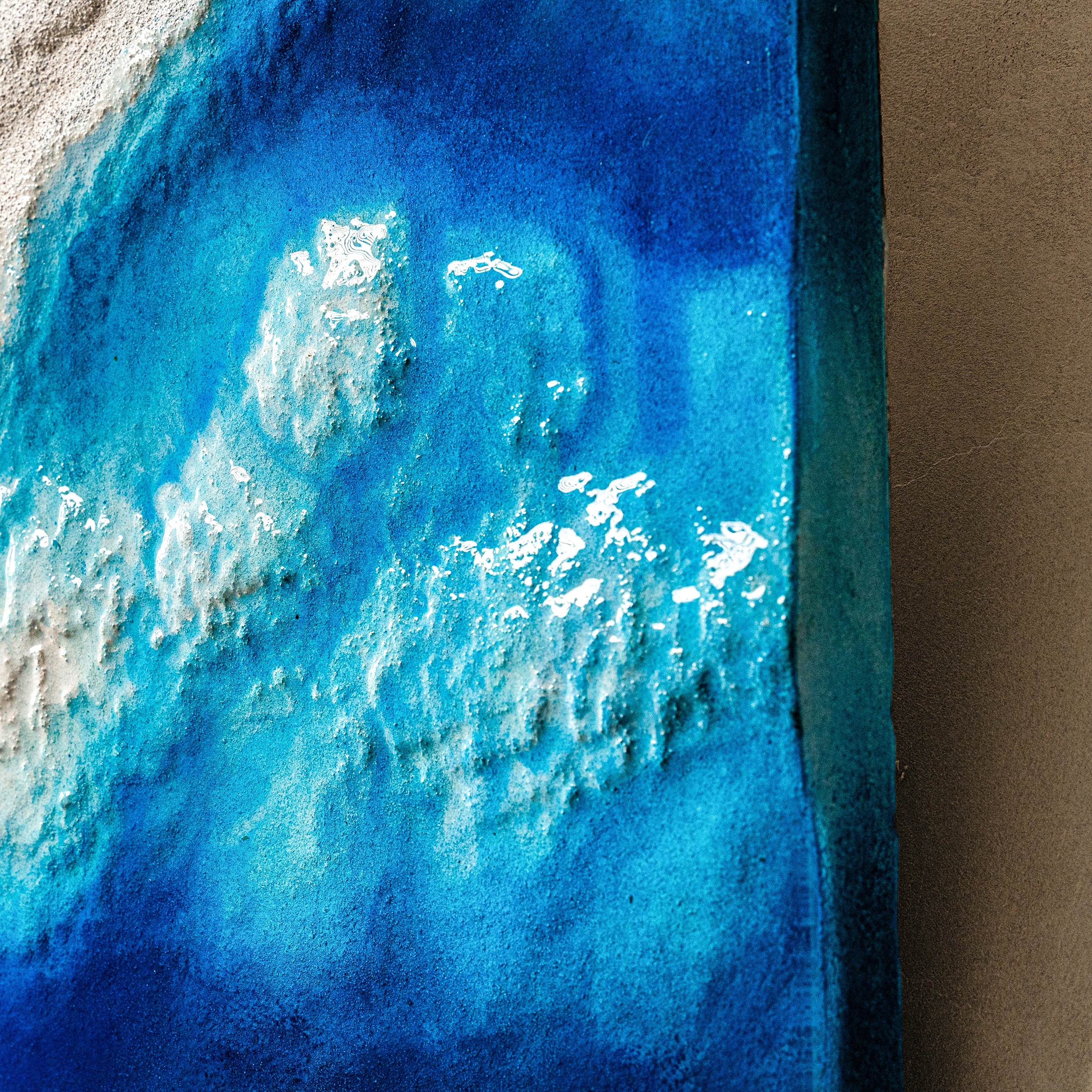 Abyssal Power — close-up detail highlighting the handcrafted frozen spring technique, where each sculpted water element layer builds the artwork's signature three-dimensional texture.