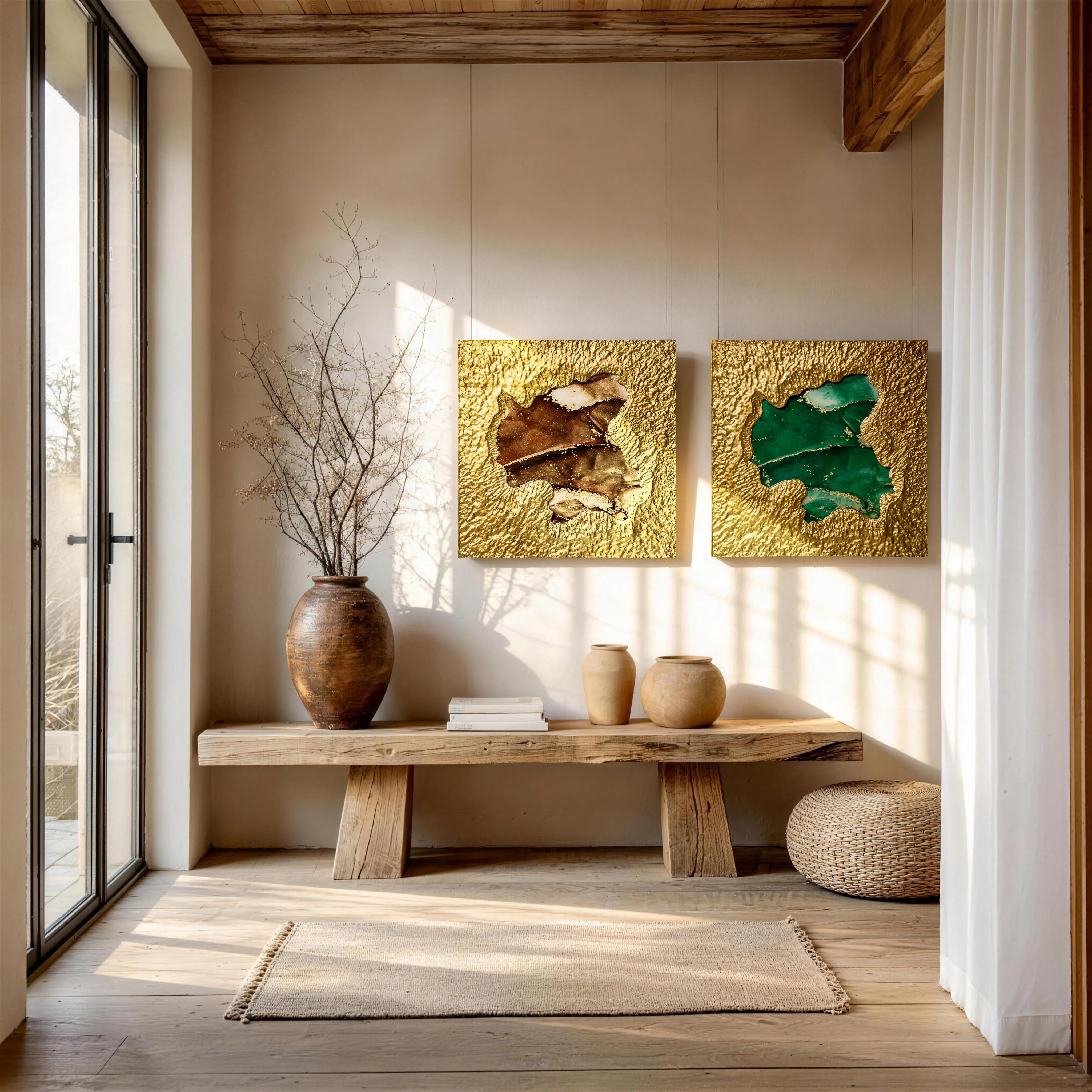Mirror of Universe-brown — lifestyle scene of handcrafted art in a contemporary interior, channeling metal element precision through its dimensional texture and reflective tonal finish.